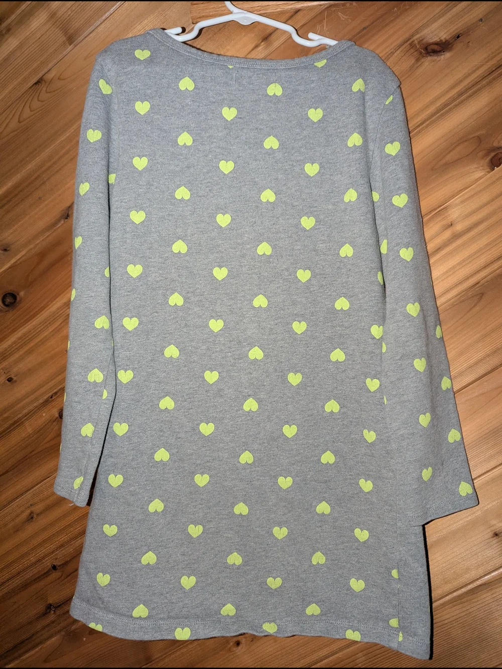 GapKids Gray Knit Sweater Dress Neon Yellow Hearts Shoulder Buttons Size M (8)